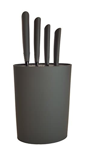 Professional 5 Piece Ceramic Knife Set with Black Oval Universal Knife Holder. Anti-Bacterial Blades, Soft Grip Handles. Includes 6” chef’s, 5” paring, 4” utility, 3” fruit knife by KABOOCHY
