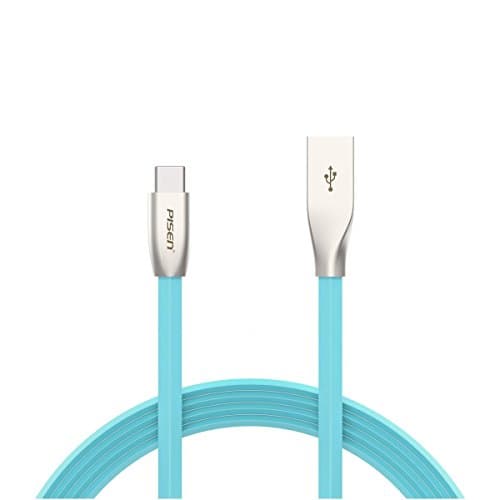 USB Type C cable (Blue), Pisen USB to USB C cable 3ft, Durable flat fast charger cord, for Samsung Galaxy Note 8 S8 plus, Pixel XL, Moto Z Z2, LG V30 G5 G6 V20, Nexus 5X, MacBook