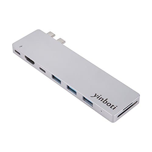 yinboti Thunderbolt 3 Docking Station for Macbook Pro 2016 2017, USB Type C Hub Adapter with HDMI, USB, SD and MicroSD Card Reader - Silver