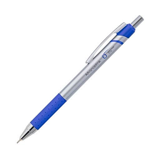 FORAY Advanced Ink Retractable Ballpoint Pens, Needle Point, 0.7 mm, Silver Barrel, Blue Ink, Pack Of 12 (Limited Edition)