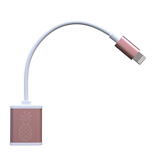 2 in 1 iPhone 7 Lightning to 3.5mm Headphone Jack + Charging Port Adapter, Pineapple Accessories (Rose Gold)