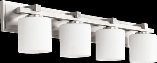 Quorum 5369-4-65 4 Light Cylinder Bath Vanity, Satin Nickel Finish with Satin Opal Glass