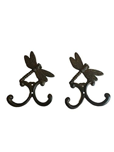 Dragonfly Cast Iron Double Hooks Set of 2