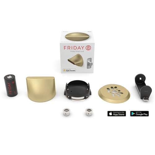 Friday Home Smart Lock Complete - Keyless Entry for Everyday Convenience - Grant or Revoke Access with Your Android or iPhone Smartphone App – Free WiFi, Stylish, Ergonomic Design - Brass Finish