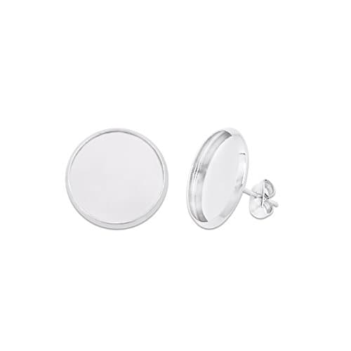 16mm Round Bezel Ear Earring Stud Blank Base Ear Earring Blank Stud Base Pack of 50 (Shiny Silver)