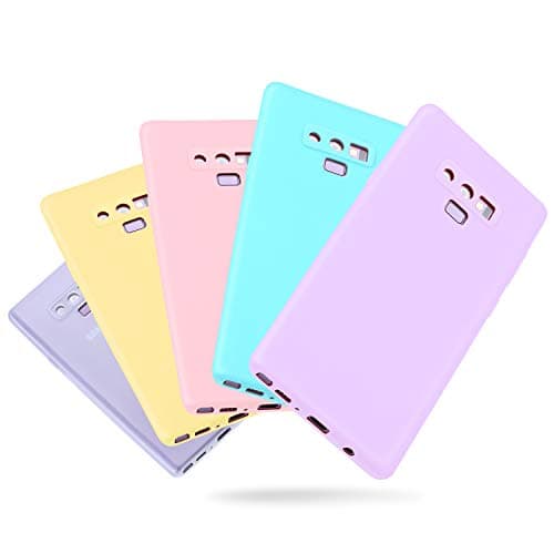 Pofesun Silicone Case Compatible Galaxy Note 9, 5 Pack Slim Thin TPU Bumper Flexible Protective Phone Case Samsung Galaxy Note 9 (2018) 6.4 Inch - Clear/Purple/Pink/Yellow/Cyan