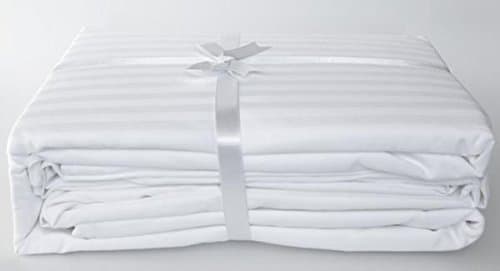 NJSR Textiles 600 Thread Count 100% Egyptian Cotton 1Pc Fitted Sheet (+24 Inch) Pocket Length with 2Pillow Case Emperor /Wyoming King, White Stripe