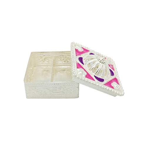 Maa Silver Haldi Kumkum Square Box (L X 4Cm, Silver)