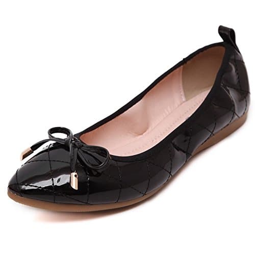 Cuxialilin Womens Soft Material Pointed Closed Toe Pull-On Flats-Shoes with Bowknot, Black-Knot, 37