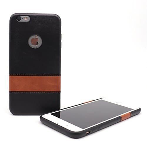 iPhone 6s Plus Cell Phone Case Genuine Leather Hard Backcover DOKDO Slim Fit Protective Case for iPhone 6/6s Plus 5.5 inch (BK-BR WAX, iPhone 6s Plus)