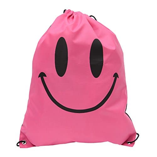 5 Pack of Waterproof Storage Bag, Drawstring Backpack Sack Bags, Ditty Bag, Cord Bag, Gym Sport Bag for Men and Women, Grocery Bag for Travel Home Outdoor Hiking Camping (Rose-bengal Smile)