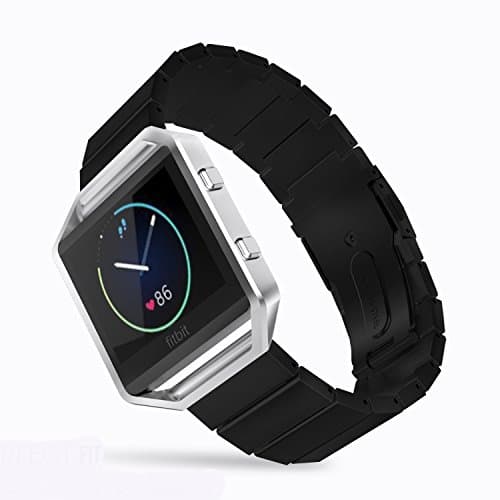 Leefrei Stainless Steel Bracelet Replacement Strap with Double Button Folding Clasp for Fitbit Blaze Smart Fitness Watch - Black (Frame Not Include)