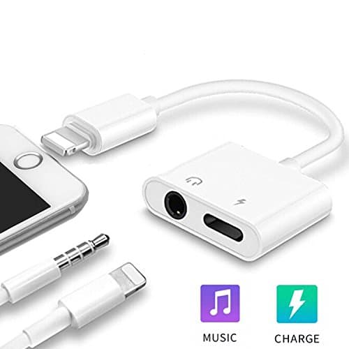 Masfee Lightning to 3.5 mm Headphone Jack Adapter, Masfee 2 in 1 iPhone Earphone Headphone and Charge Aux Adapter Splitter for iPhone X/8/8Plus/7/7Plus