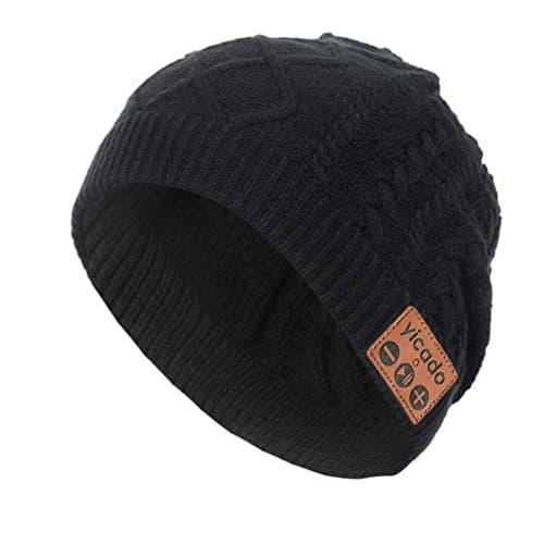 Bluetooth Beanie Hat Earbud Wireless Headphone Headset Earphone Speakerphone Wireless Hands-Free Hat Sport Knit Cap, Built-in Mic Warm Soft Winter Knitted Short Cap Mic Outdoor BB019_BLACK