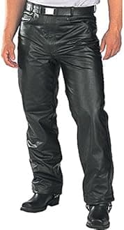 Leather Classic Fitted Motorcycle Black Trouser Pants for Men