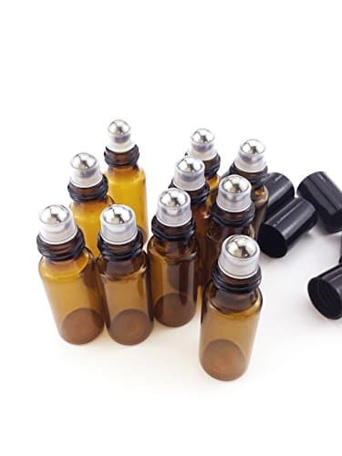 10 Bottle Set Fireboomoon 10ml Glass Roller Bottles Solid Amber Glass Roller Bottles with Stainless Steel Roller Balls,for Aromatherapy Perfumes and Lip Balms (10 ml)