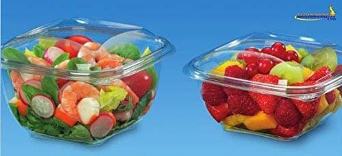 50 pcs Large Plastic Disposable Clear Box - Salad - Round Hinged Container 500 ml 17.6oz - SLR500C