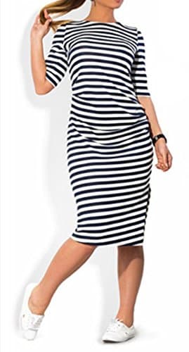 Plus Size Womens Plus Size Black Strip 3/4 Sleeve Knee Length Prom Bodycon Dress