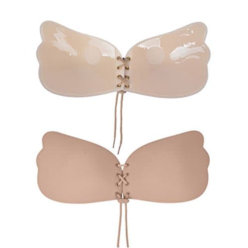 KENTONG HILL Adhesive Strapless Bra with Drawstring Push UP Silicone Comfortable Backless Bras For Women,Nude-D