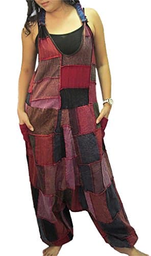 Coconutwoww Women's Patchwork Knot Back Pocket-Side Drop-Crotch Jumpsuit