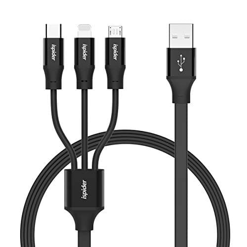 Ispider 3 in 1 USB Charging Cable, Multi Charger Cable Cord 4ft(1.2m) with Micro USB/USB Type C Compatible for All Phones, Tablet and More