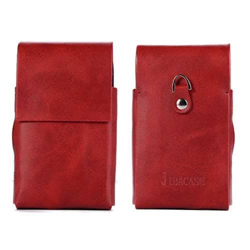 Lrker PU Leather Case for IQOS 2.4/2.4 Plus Electronic Cigarette, Magnetic Cover Anti-Lost Hook Clasp Compact Box Full Protection Shell Pocket Tobacco Holder Pouch Bag Red