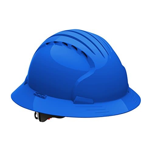 Evolution Deluxe 6161 280-EV6161-10 Full Brim Hard Hat with HDPE Shell, 6-Point Polyester Suspension and Wheel Ratchet Adjustment (VENTED, Blue)