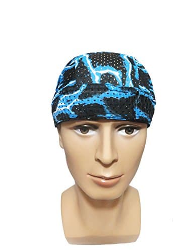 Blue Mesh Flame Do Lot Doo Rag Du Skull Biker Cap Headwrap