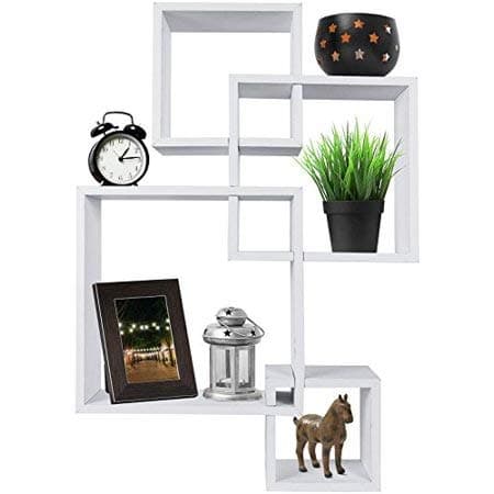 Greenco Decorative 4 Cube Intersecting Wall Mounted Floating Shelves- White Finish (2 Set)