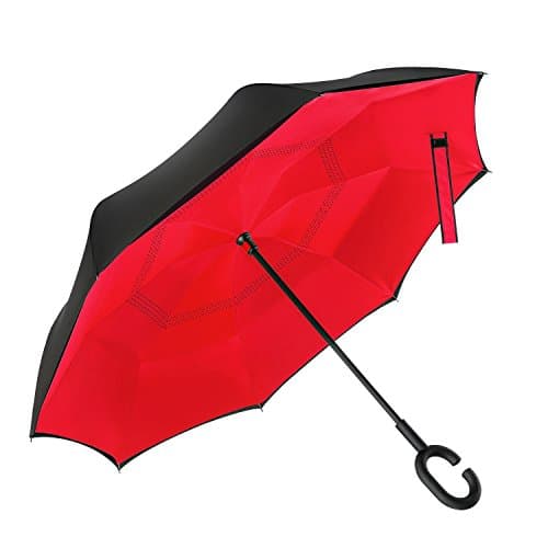 NEW Double Layer Inverted Umbrella: Reverse Design Resists Rusting &amp; Closes Dry - Hands Free for Texting &amp; Self Standing for Easy Storage - Windproof &amp; UV Protection