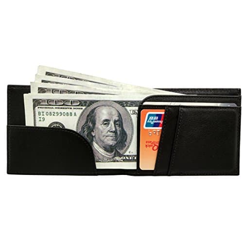 RFID Blocking Front Pocket Wallet Genuine Leather Slim Minimalist Card Holder (Black)