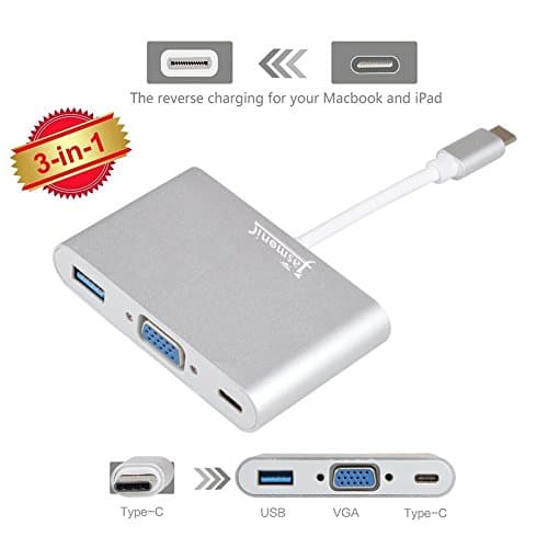 USB-C to USB 3.0/ VGA/Type C Female Charger 3-in-1 Type C Male USB 3.1 Adapter Converter Connector for 2015 Macbook ,Google Chromebook Pixel and other Type C devices