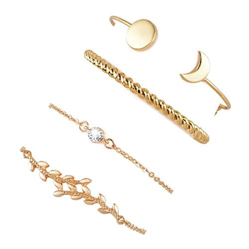 YooAi 4 Pcs Leaf Moon Bracelets Flower Moon Cuff Bangle for Women