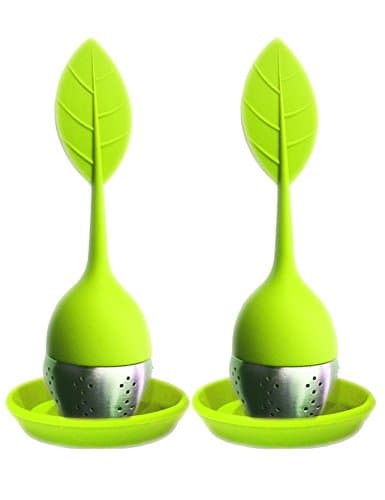 High Quality Silicone Tea Infuser Strainer - Loose Leaf w/ Resting Plate - Reusable (Green 2-Pack)