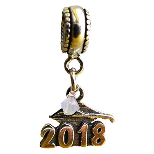 Graduation Cap 2018 October Opal Birthstone Sterling Silver Dangle Charm Bead