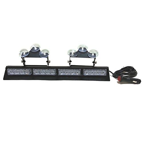 VSLED 17.5"16 LED Windshield Recovery LightBar Flashing Beacon Light Emergency Warning Lights Blue/White/Blue/White LightBar