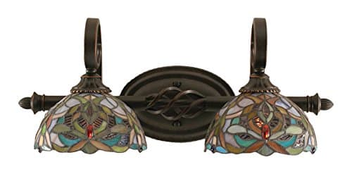 Toltec Lighting 162-DG-9905 Eleganté 2 Light Bath Bar with 7" Kaleidoscope Tiffany Glass, Dark Granite Finish