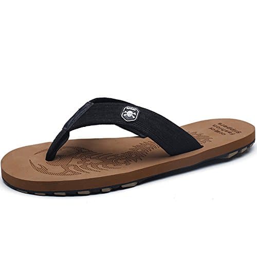 Docer Mens Beach Flip Flops Comfortable Slipper Flat Sandals EVA Sole (11 D(M) US / 44 M EU, Black&Brown)
