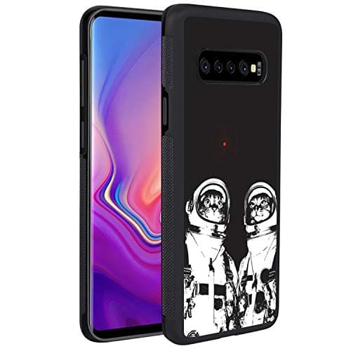 Case Made for Samsung Galaxy S10 Plus Black PC Back and Pliable TPU Profile Frame Tyre Textured Non Slip Grip Shockproof Case Astronauts Cat Black -GEMYON