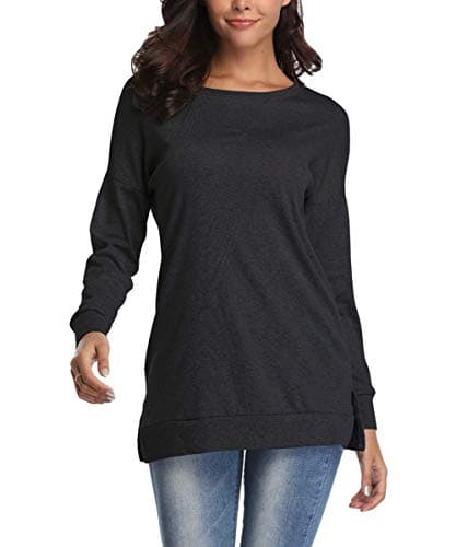 LERUCCI Women's Casual Long Sleeve Crewneck Side Split Loose Pullover Tunic Tops
