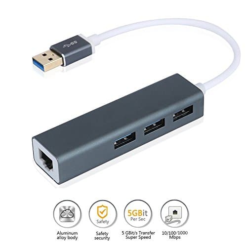 USB 3.0 Hub Gigabit Ethernet Network Adapter RJ45 Lan Connector for Macbook Mac Pro mini iMac XPS Surface Pro Notebooks Desktop PC Flash Drives Gray