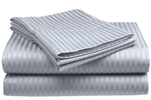 Deluxe Hotel 4-Piece Bed Sheet Set - Dobby Stripe - 100% Cotton Sateen - 300 Thread Count - King - Silver