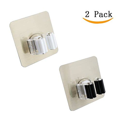 Mop Broom Holder Wall Hook Organizer with 3M Self Adhesive and Silicon Non-slip for Kitchen Bathroom Garden Sports Equipment Garage Storage Systems(2 pcs)