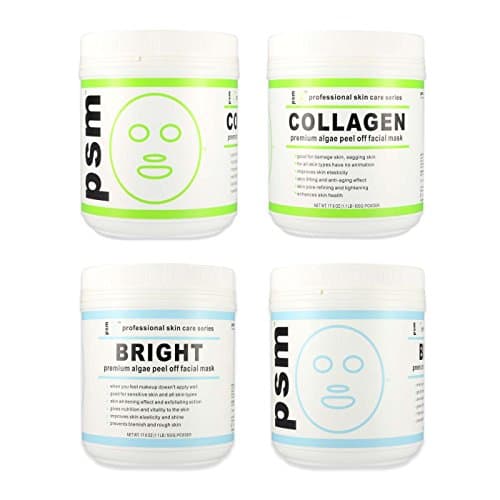 (Set of 4) 2 COLLAGEN, 2 BRIGHT psm Premium Algae Peel Off Facial Mask Powder 17.6 OZ (1.1LB / 500g EA)