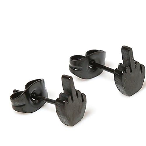 SAYLAVE Middle Finger Stud Earrings Unisex Cool Stud Black