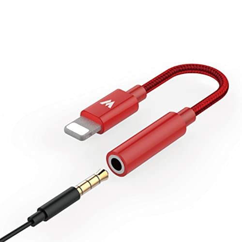 Lightning to 3.5mm Headphone Jack Adapter for iPhone 7 7 Plus, Ancent Lightning to 3.5mm Female Audio Earphone Connector (Red)