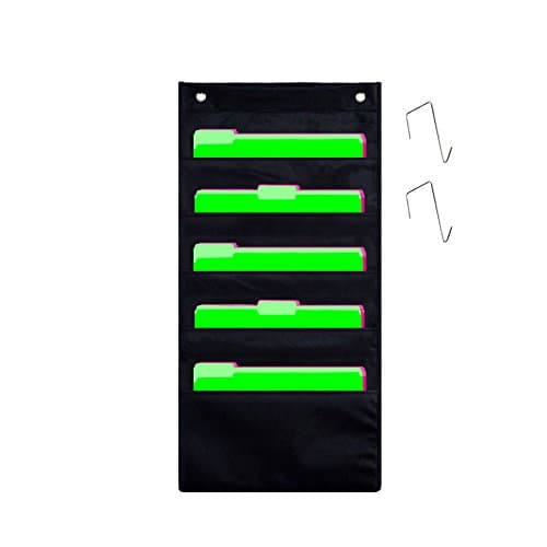 VNOM 5 Pocket Hanging File Organizer, Storage Pocket Chart, Wall Mount/Over The Door Fabric Office Supplies Storage Organizer for Notebooks, Planners, File Folders