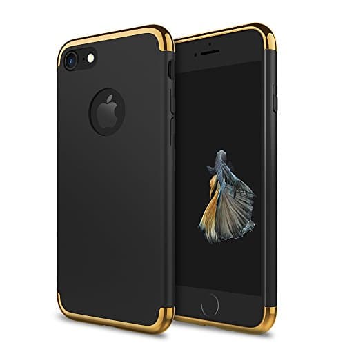 Phone 7 Case, idutou 3-in-1 Sleek Thin and Slim Fit Hard Shell Cover Case with 3 Detachable Parts for Apple iPhone 7 Only, Chrome Gold and Matte Black (4.7 Inches) 2016 (Black/Gold)