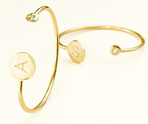 Cuff Bracelet Personalized with your Initial and Birthstone, Available in Gold Filled or HQ Gold plating, Stackable bracelet by LOVE NAOMI design studio