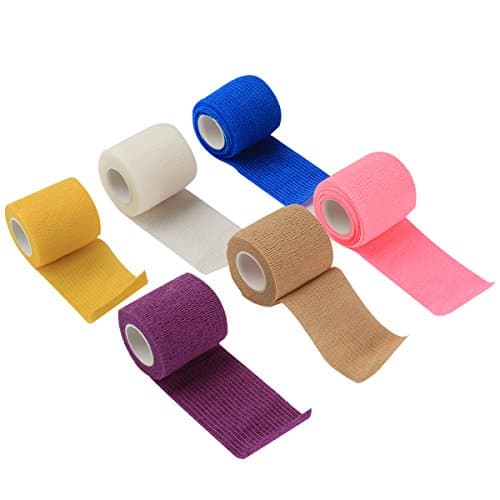Self Adherent Cohesive Wrap Bandages, Elastic First Aid Stick Wrap Athletic Tape (1, 2 Inches) X 5 Yards, Rainbow Color (Pack of 12, 6) for Wrist and Ankle Sprain Swelling and Soreness (2inch × 6)